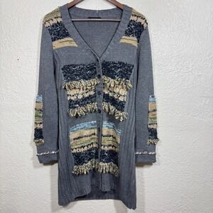 Kaktus Cardigan Sweater Sm‎ Patchwork Fringe Duster Long Chunky Knit Boho Hippie